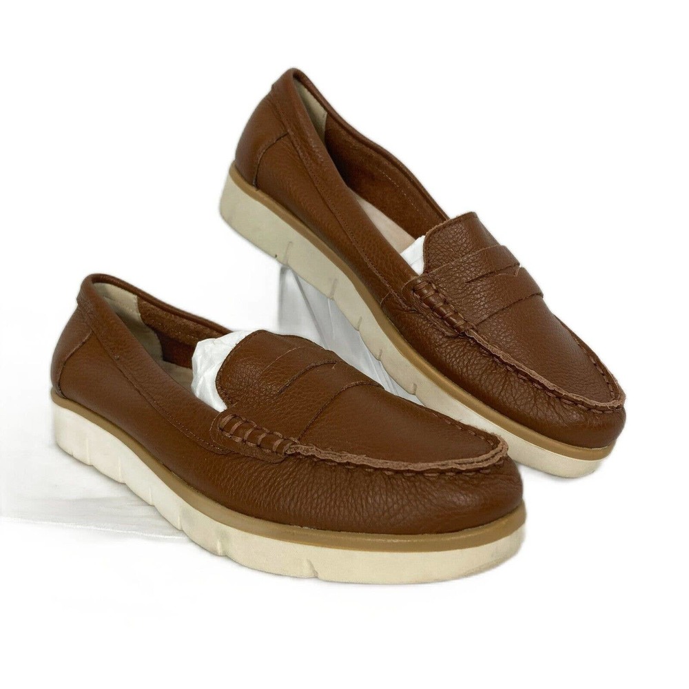 White Mountain Astella Loafers Womens Sz 9.5 Tan Leather Penny Flats Lightweight